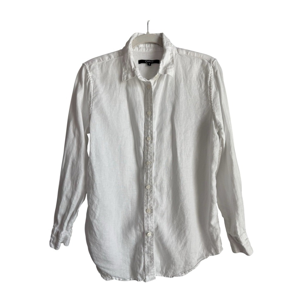 Quince Organic Linen Long Sleeve Button Shirt S Women's White Classic Timeless